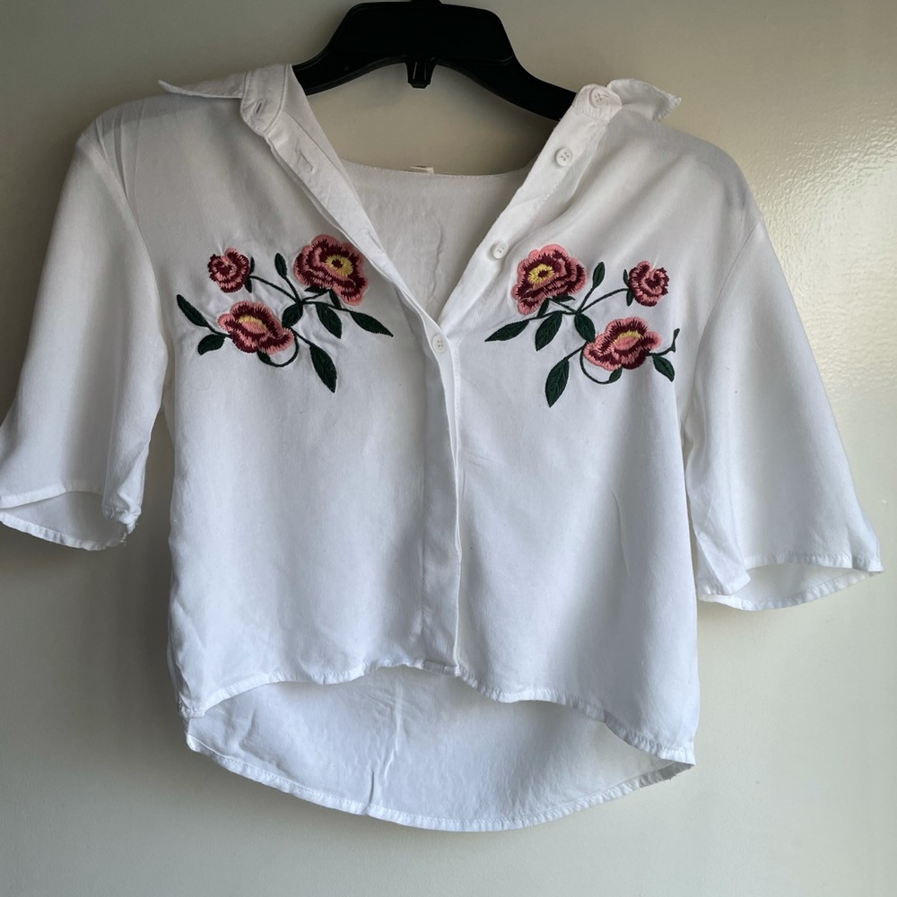 White button up crop top.